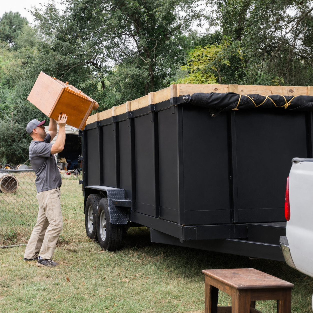 Renovation and roofing debris removal with a dumpster trailer in Aiken SC