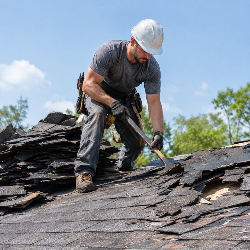 Roof shingles loaded halfway in a dump trailer