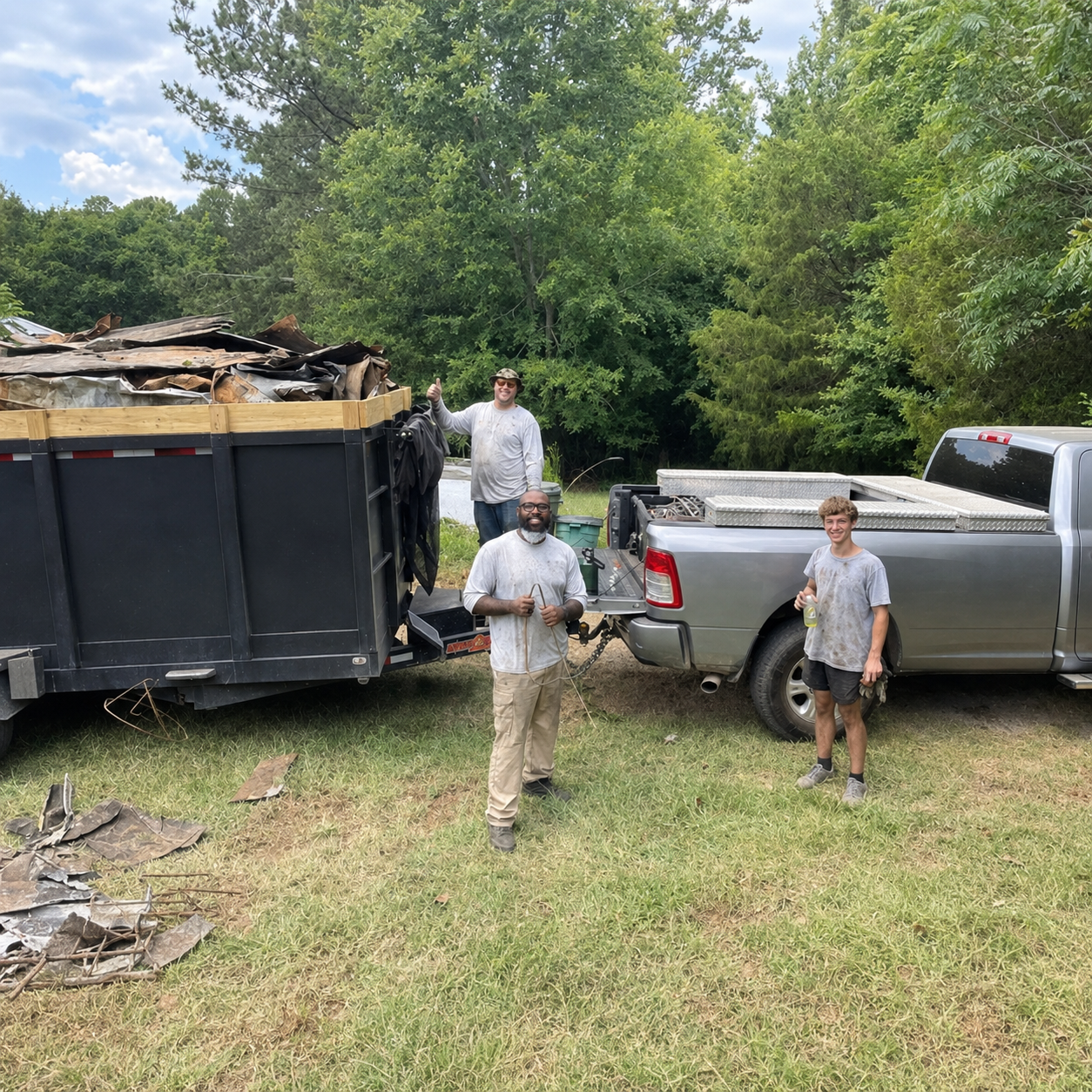 Aiken Dumpster Rentals team with dump trailer